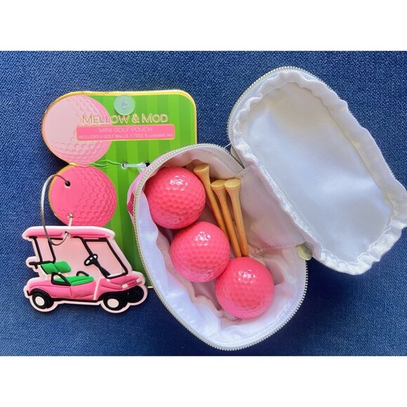 Pink Mini GOLF Pouch Bag Set Tag 3 Balls +Tees Golfer Gift Mellow & Mod Sports - Picture 8 of 8